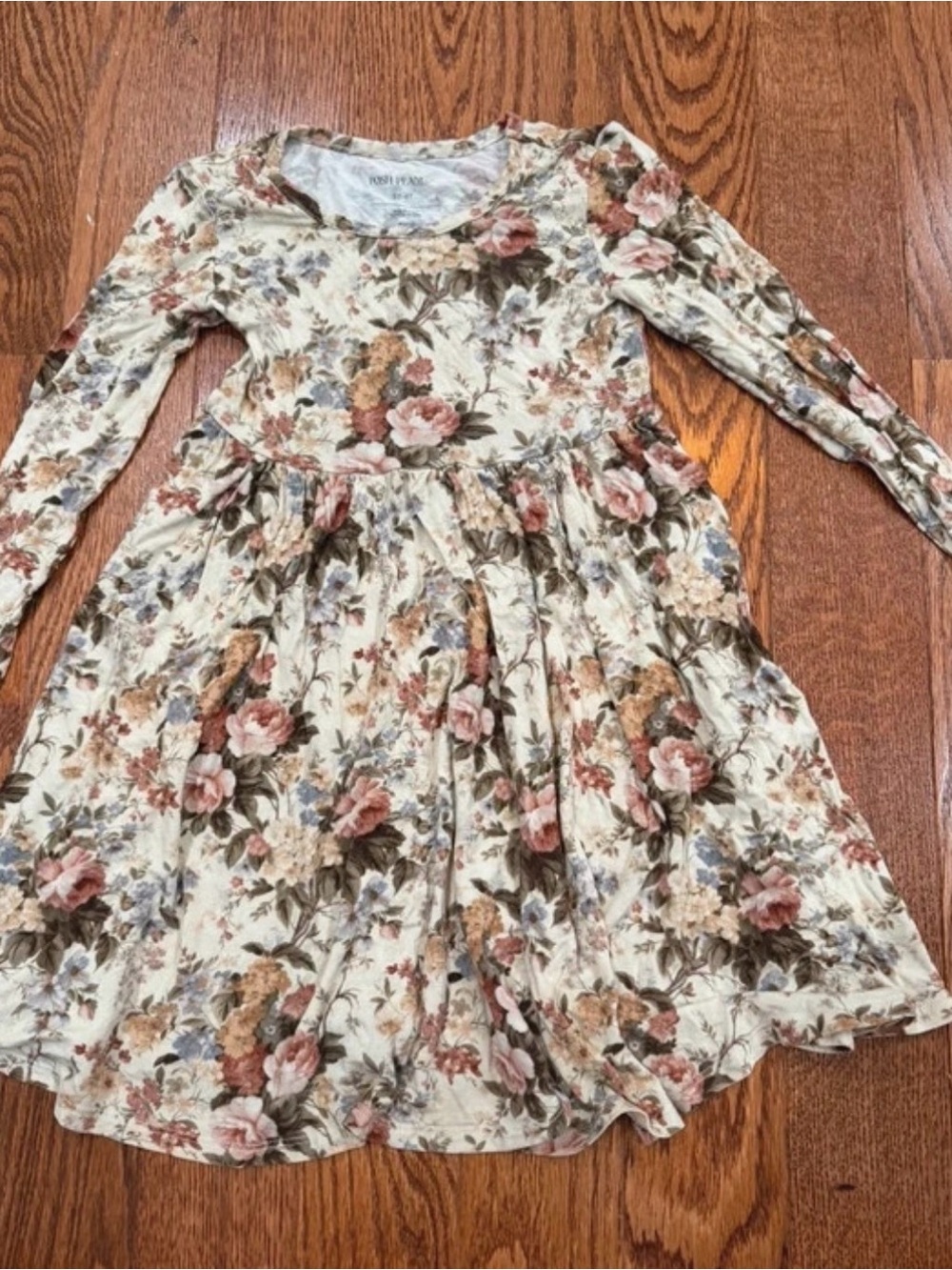 Posh Peanut Floral Long-Sleeve Twirl Dress for Girls - Cream Pink Floral